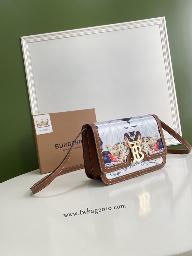 Burberry專門店新款TB動物雙色拼皮鎖扣包 巴寶莉單肩斜挎女包 yxb1031
